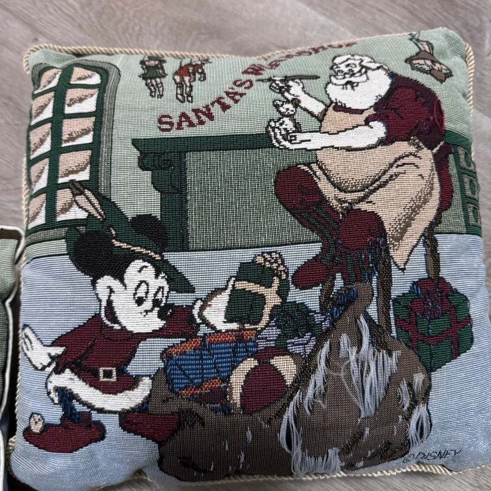 Disney Santa’s Workshop Mickey Mouse Needlepoint Christmas Pillows Set